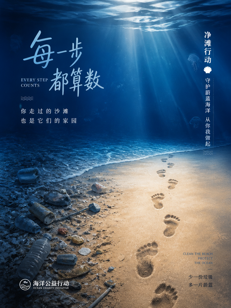 深蓝之约 · 海洋公益海报 - AI 生成的海报与广告作品